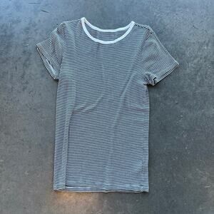 Vintage Y2k Gap Striped Black White Modern Crew Short Sleeve Basic Tee Large